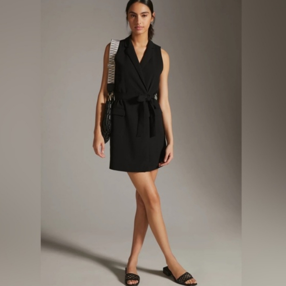 Anthropologie Black Wrap Sleeveless Mini Dress